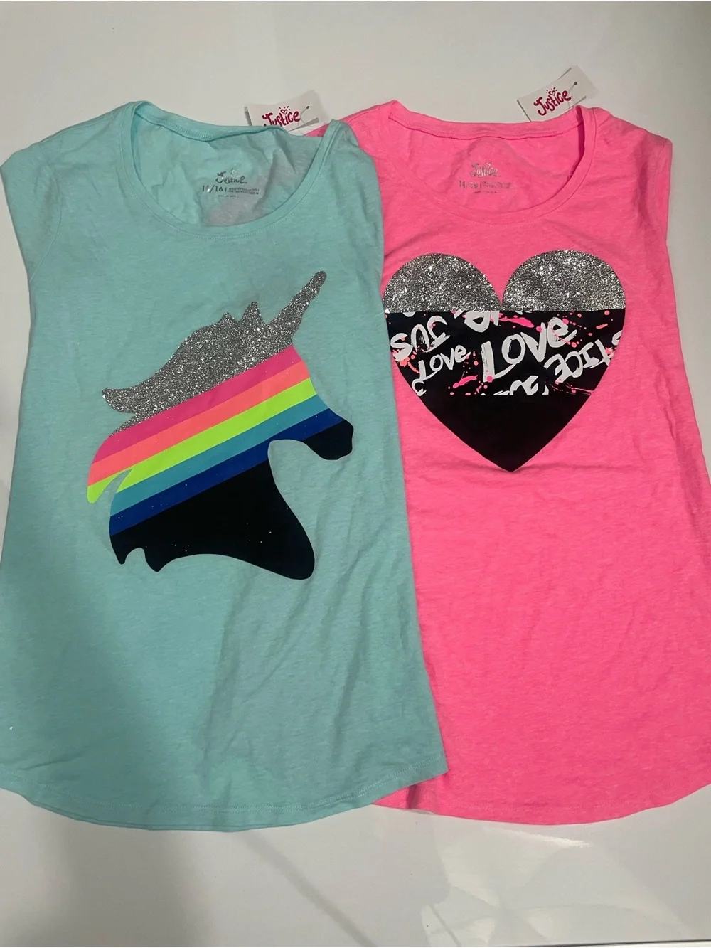 Justice Girls' Neon Pink & Light Teal Graphic Short Sleeve Tees